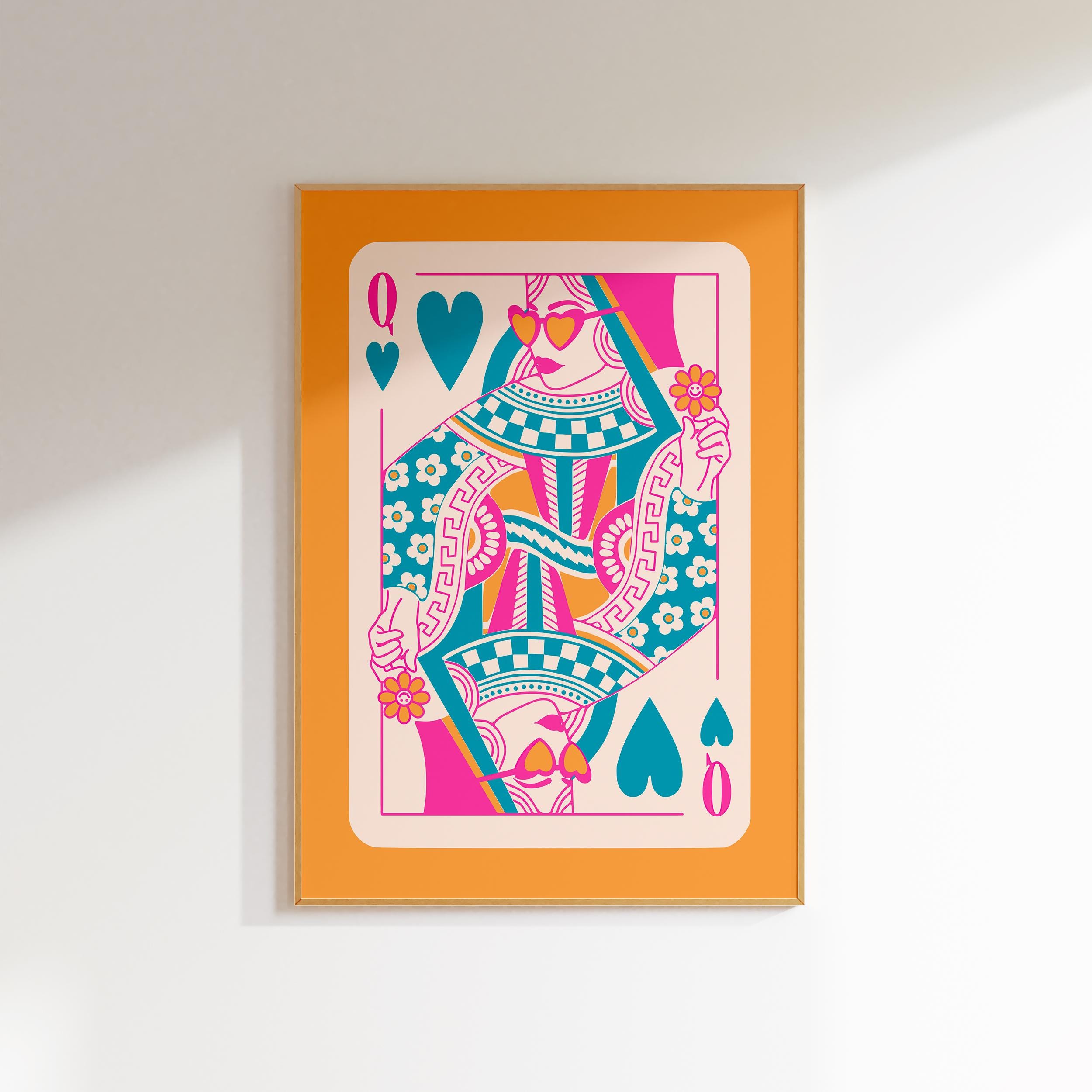 queen of hearts maximalist poster dopamine wall decor funky art prints quirky wall art, maximalist home hot pink decor lucky you wall art