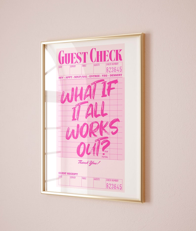 gästchecktryck bekräftelse väggkonst preppy y2k rumsdekor estetisk poster, rosa rumsdekor för tonåringar trendig funky väggkonst studentrumsdekor bild 6