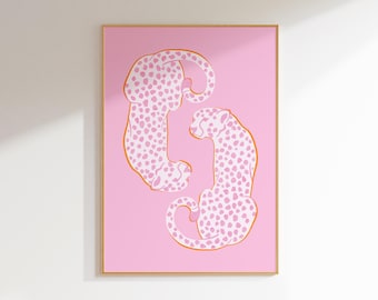 cheetah animal print pink orange preppy wall art preppy dorm room decor aesthetic wall art prints trendy maximalist wall art dopamine decor