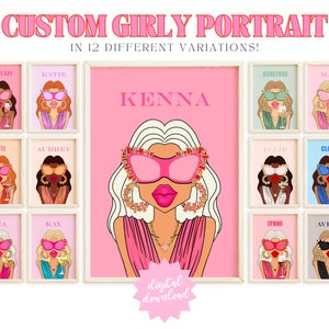 custom girly portrait 1 preppy room decor, girly wall art dorm room decor, teen girl room decor aesthetic wall art graduation gift for her