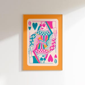 królowa heartts maksymalistyczny domowy barek wydruk artystyczny dopamina wystrój funky wydruki artystyczne, gorący różowy wydruk artystyczny maksymalistyczny plakat preppy wystrój akademika