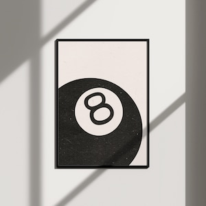 8 ball neutral wall art retro aesthetic room decor, minimalist wall art funky home decor retro print, living room wall art apartment decor