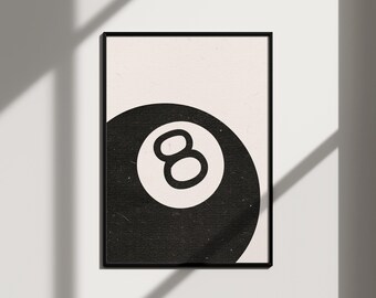 8 ball neutral wall art retro aesthetic room decor, minimalist wall art funky home decor retro print, living room wall art apartment decor