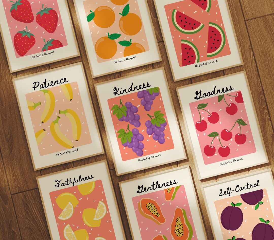 Fruit of the Spirit Wall Art Set of 9 Kitchen Prints, Bible Verse ...