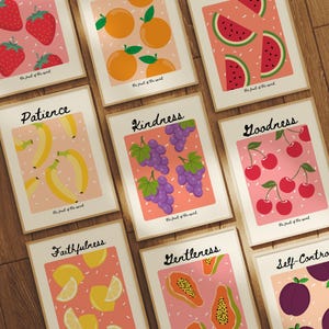 fruit of the spirit wall art set of 9 kitchen prints, bible verse gallery wall art christian wall  decor, christian prints maximalist decor