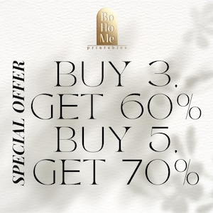 May include: A white background with black text that reads "SPECIAL OFFER" on the left side and "BUY 3. GET 60% BUY 5. GET 70%" on the right side. The text is in a modern, minimalist font.