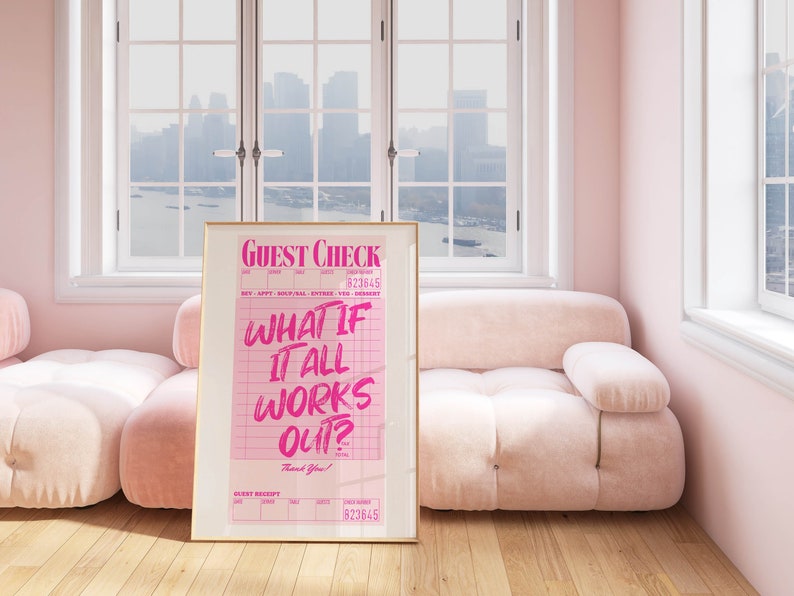 gästchecktryck bekräftelse väggkonst preppy y2k rumsdekor estetisk poster, rosa rumsdekor för tonåringar trendig funky väggkonst studentrumsdekor bild 1