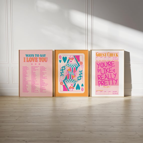 preppy wall art teen girl room decor desk accessories, words of affirmation art guest check poster, above bed decor trendy prints set of 3