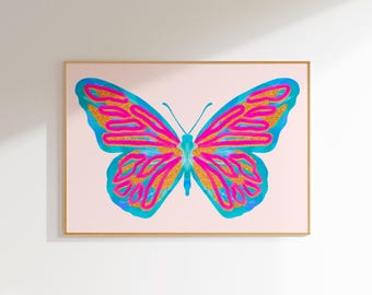 roze vlinder print slaapkamer muur kunst meisje kinderkamer inrichting, slaapzaal decor esthetische muur kunst preppy print, trendy roze print schattig wanddecor