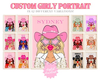 Custom girly portait 3 preppy room decor, preppy wall art teen girl room decor, trendy wall art apartment decor, dorm decor for college girl