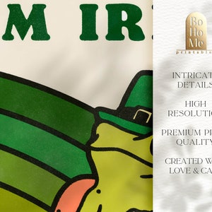 Bésame Soy Irish Frog Poster decoración navideña del día de San Patricio, decoración cottagecore divertido arte de pared retro, regalo vintage para amantes de las ranas con arte de setas imagen 2