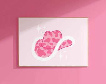 Pink Cowgirl Hat Preppy Room Decor, Disco Cowgirl Preppy Wall Art Printable, Rodeo Poster, College Apartment Decor, Y2k Room Decor For Teens