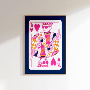 koning van harten print retro muurkunst wordt afgedrukt trendy funky poster appartement decor, unieke wanddecoratie slaapkamer art pop print retro bar kar decor