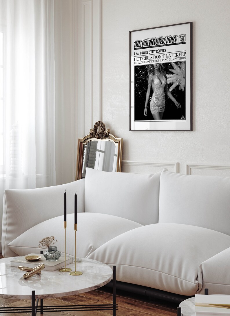 newspaper poster retro art print funky decor, preppy room decor aesthetic y2k poster, preppy wall art dorm decor, funky wall art girly decor image 3