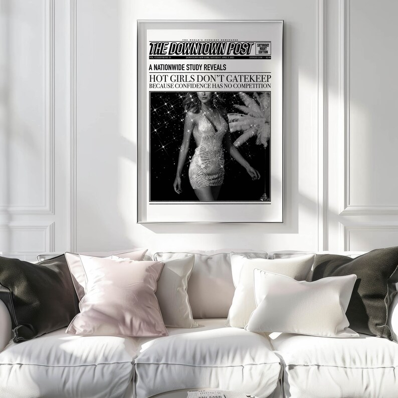 newspaper poster retro art print funky decor, preppy room decor aesthetic y2k poster, preppy wall art dorm decor, funky wall art girly decor image 5