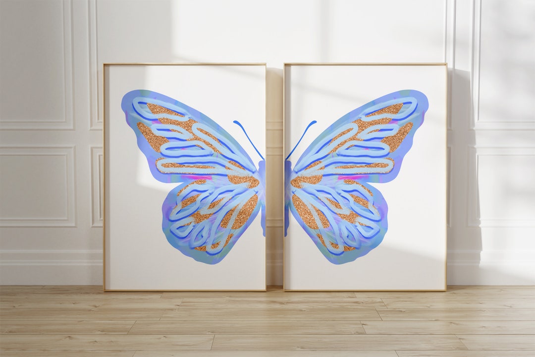 Blue Split Butterfly Wall Art Set Baby Girl Nursery Decor - Etsy