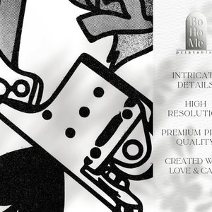 May include: Black and white line art illustration of a stylized figure with a large head and a small body. The figure is wearing a helmet and has a large, round eye. The illustration is in a minimalist style and has a geometric feel.