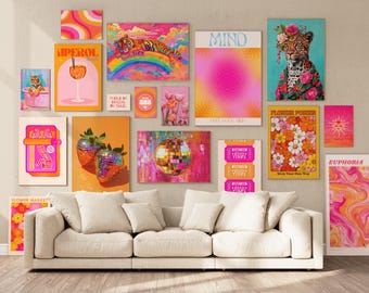 stampe artistiche da parete funky set alla moda di 17 stampe preppy decorazioni dopamine, stampe artistiche da parete massimaliste stampe per dormitori set da parete galleria decorazioni per appartamenti
