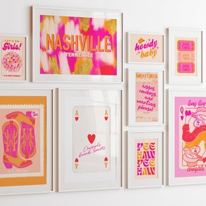 pink orange wall art cowgirl poster cute apartment decor aesthetic gallery wall art set of 9 colorful wall art print preppy dorm room decor