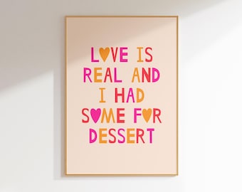 fun kitchen poster pink and orange heart wall art funny decoration, kitchen wall art typography print funky poster aesthetic room decor cute