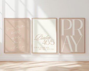 set of 3 bedroom art neutral christian decor, jesus word wall art minimalist religious decor, bible verse scripture wall art girl room decor