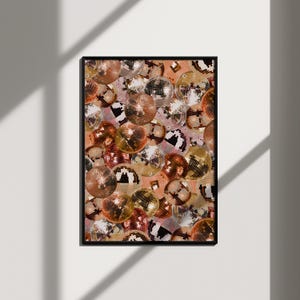 Gold Diskokugel druckt funky Poster, trendige Wandkunst, funky Dekor, mädchenhafte Wandkunst, Preppy Room Decor, funky Wandkunst Retro Print Disco Dekor