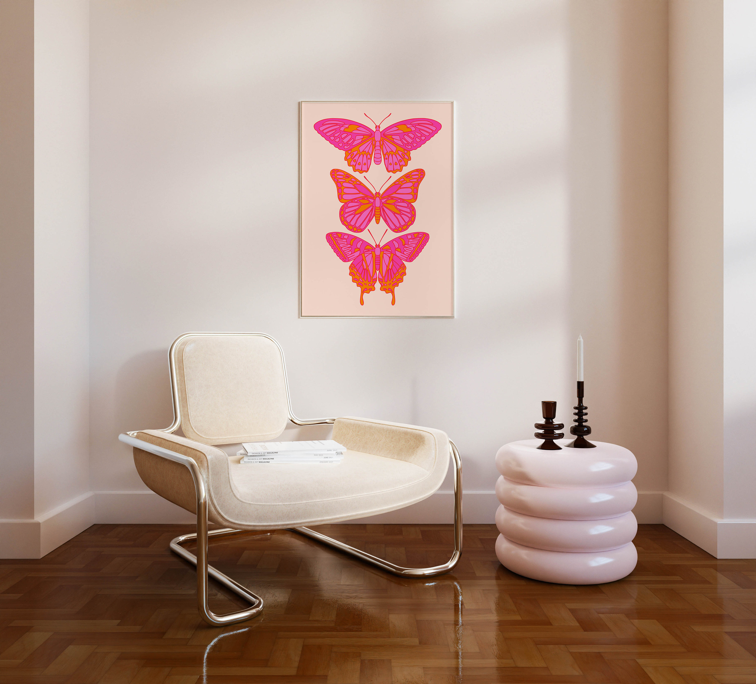 ytreyoimro Funky Pink Orange Butterfly Canvas Wall Art, Trendy Preppy Butterflies Poster for Girls Bedroom, Cute College Dorm Apartment Wall Decor