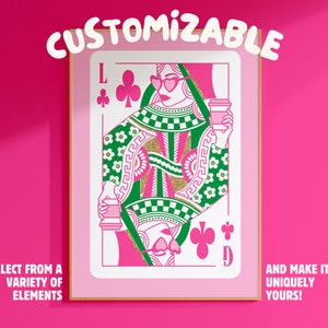 aangepaste hartenkoningin gepersonaliseerde appartementinrichting universiteitsgeschenken esthetische muurkunst, roze en groene trendy muurkunst esthetische kamerinrichting
