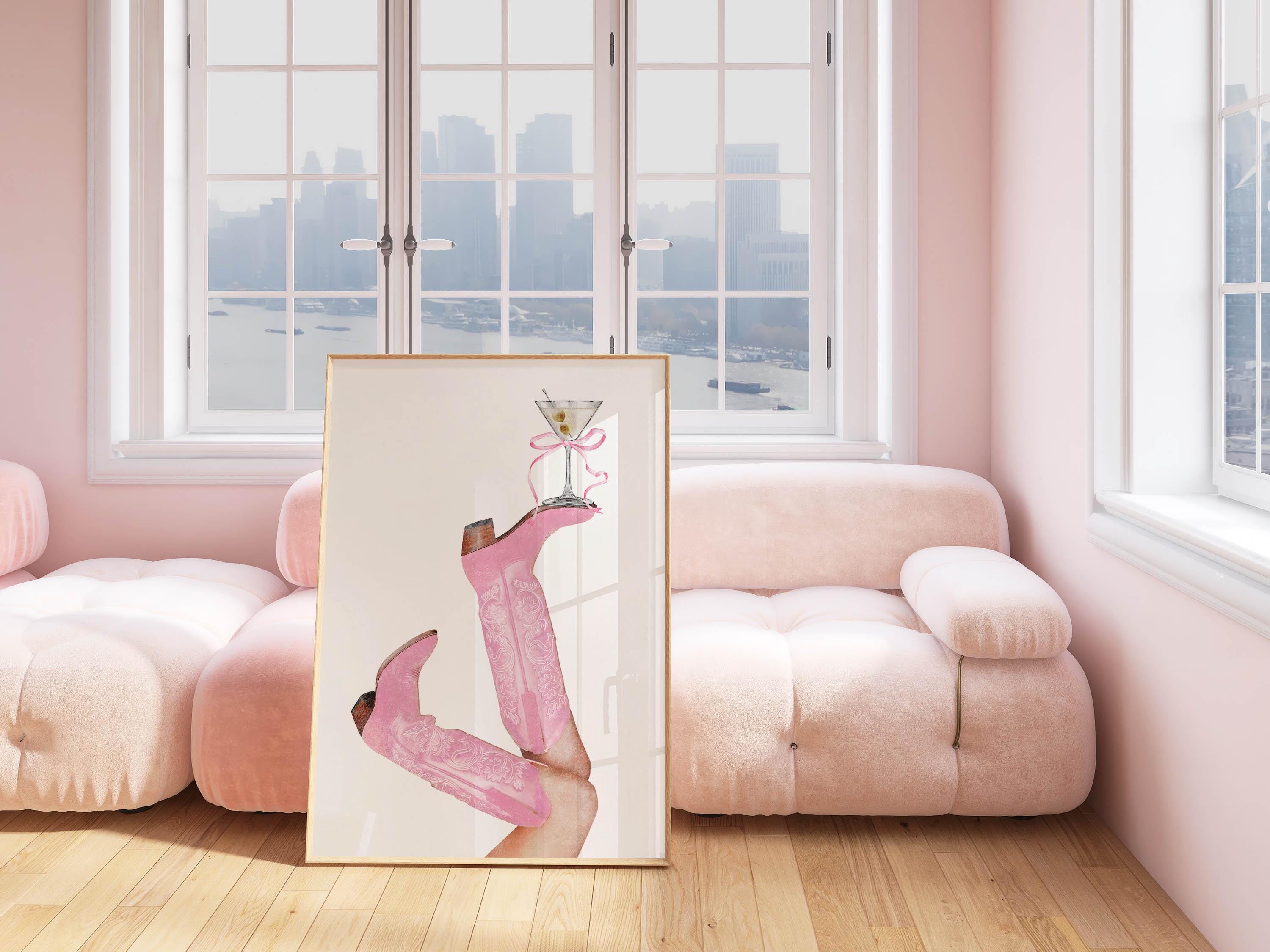 Western Wall Art Martini Print Pink Cowgirl Bedroom Decor, Dorm Wall ...