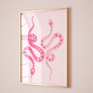 preppy room decor, indie room decor y2k room decor for teens,  college apartment decor, pink snake preppy wall art printable, trendy posters