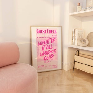 gästchecktryck bekräftelse väggkonst preppy y2k rumsdekor estetisk poster, rosa rumsdekor för tonåringar trendig funky väggkonst studentrumsdekor bild 9