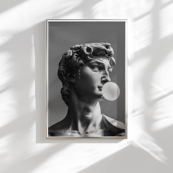 fun wall art vintage poster retro aesthetic room decor men, altered art print funky poster black and white print eclectic home decor retro