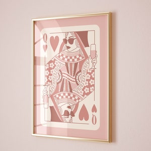 hartenkoningin slaapkamer muurkunst trendy appartement decor retro print, blush roze kamer decor esthetische retro poster, bar kar kunst retro decor