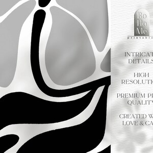 Puede incluir: Impresi&oacute;n digital abstracta en blanco y negro con el texto "Bo Ho Me printables" y las palabras "Detalles intrincados", "Alta resoluci&oacute;n", "Calidad de impresi&oacute;n premium" y "Creado con amor y cuidado".