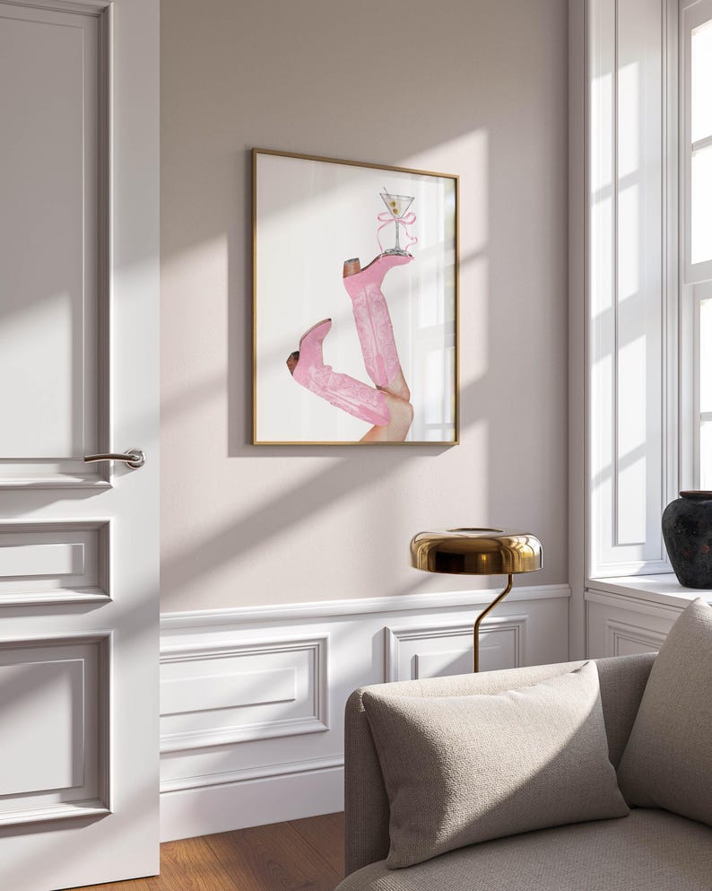 Western Wall Art Martini Print Pink Cowgirl Bedroom Decor, Dorm Wall ...