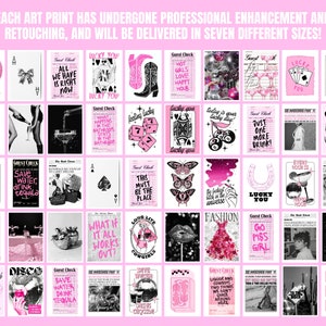 gallery wall set of 150 trendy wall art pink posters, college apartment decor aesthetic wall art print, girly wall art college dorm prints image 8