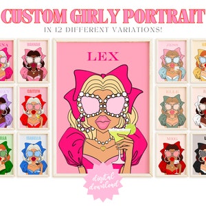 custom girly portrait 2 coquette room decor for teens, aesthetic wall art bedroom decor, girly wall art college dorm decor roommate gift