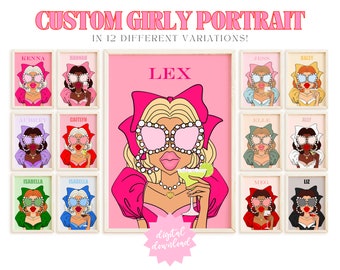 custom girly portrait 2 coquette room decor for teens, aesthetic wall art bedroom decor, girly wall art college dorm decor roommate gift