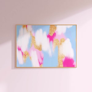lyxig väggkonst lägenhetsväggdekor blå väggkonst med starkt rosa rumsinredning elegant, blå trendig väggkonst starkt rosa konsttryck fin rumsinredning bild 3