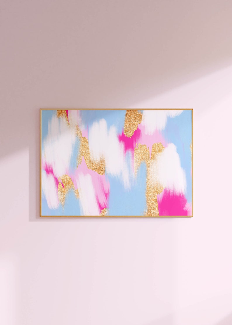 lyxig väggkonst lägenhetsväggdekor blå väggkonst med starkt rosa rumsinredning elegant, blå trendig väggkonst starkt rosa konsttryck fin rumsinredning bild 3