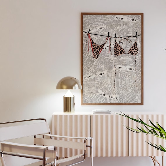 leopard poster grunge wall art bikini print apartment decor, retro poster dorm prints aesthetic wall art, funky wall art trending home decor