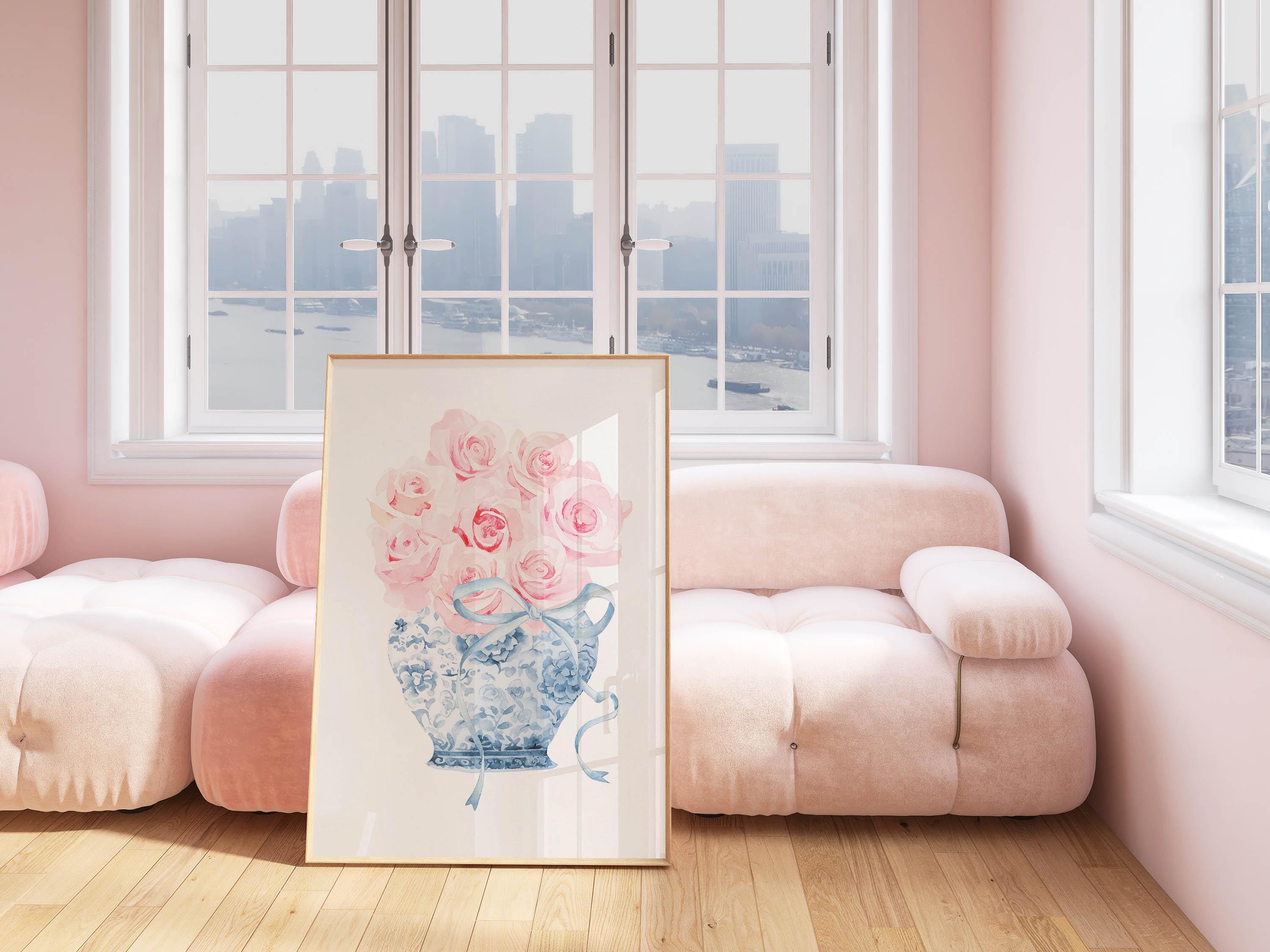 Blue Chinoiserie Wall Art Blue and Pink Print Grandmillenial Decor ...