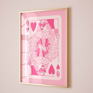 queen of hearts pink retro wall art preppy room decor aesthetic poster, preppy wall art girls room decor bedroom art cute apartment decor