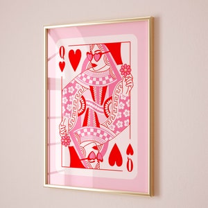 Herzkönigin funky pink Wanddekor retro ästhetische Wandkunst, Schlafzimmer Wand Kunst maximalist Wand Dekor, girly Wand Kunst Wohnheim Raum Dekor