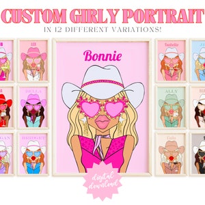 custom girly portrait 9 cowgirl bachelorette sign decor, funky wall art college apartment decor, preppy room decor aesthetic trendy wall art