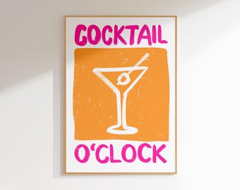 cocktail poster girly wall art pink room decor, maximalist wall art apartment wall decor, trendy wall art kitchen art print bar cart decor
