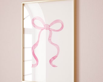 coquette ribbon wall art pink room decor aesthetic poster, pink bow wall art trendy girls room decor, aesthetic home decor bathroom wall art