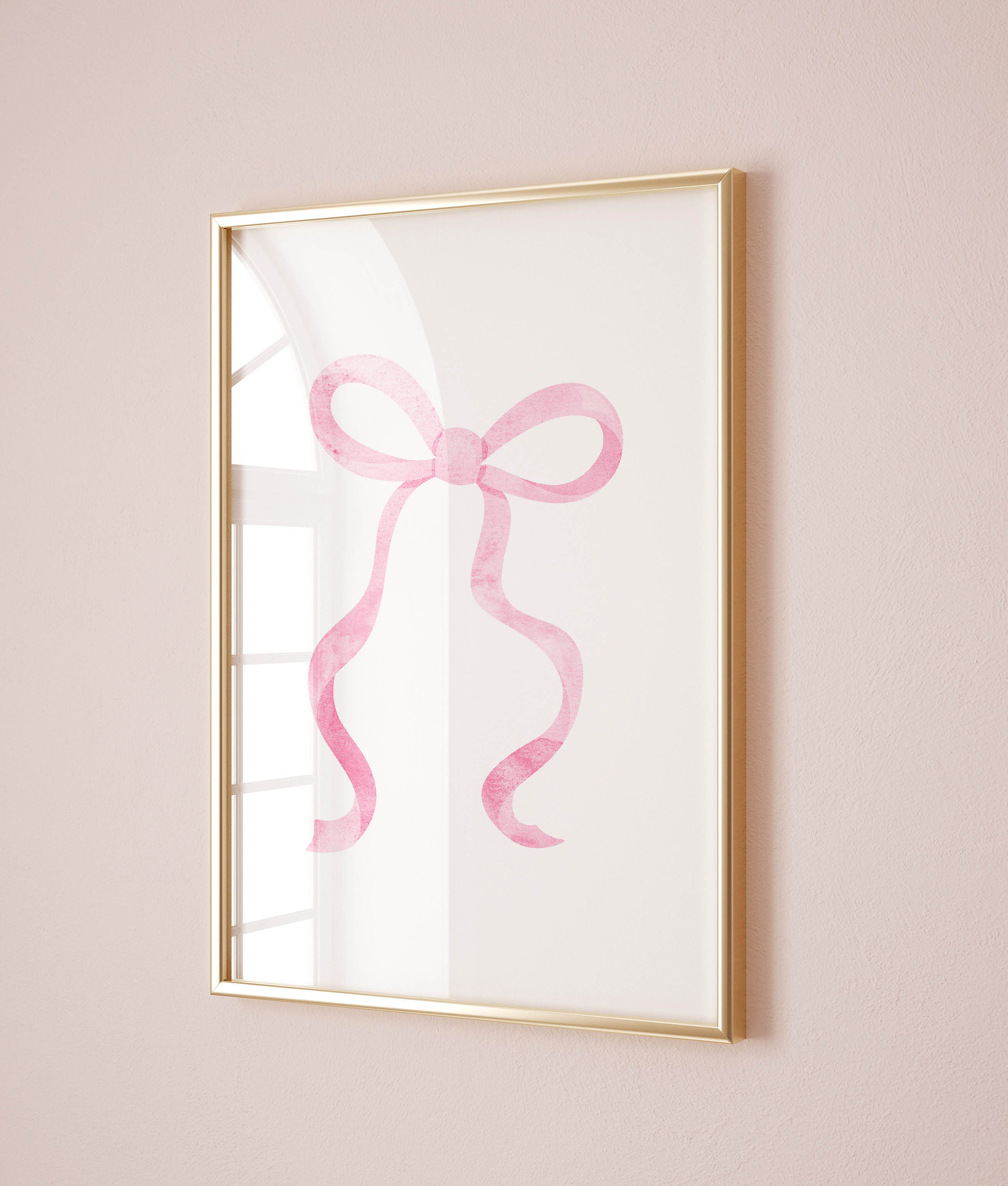 coquette ribbon wall art pink room decor aesthetic poster, pink bow wall art trendy girls room decor, aesthetic home decor bathroom wall art