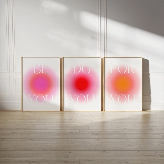 aura wall art print trendy aesthetic poster preppy y2k room decor, spiritual triptych wall art set of 3 piece wall art therapy office decor