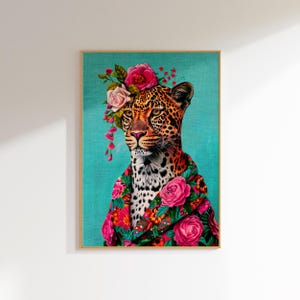Leopard Tier Druck Maximalist Dekor, funky Wandkunst eklektisches Dekor, eklektisches Wandbild Vintage Wanddekor, Mode Wandkunst Wohnungsdekor